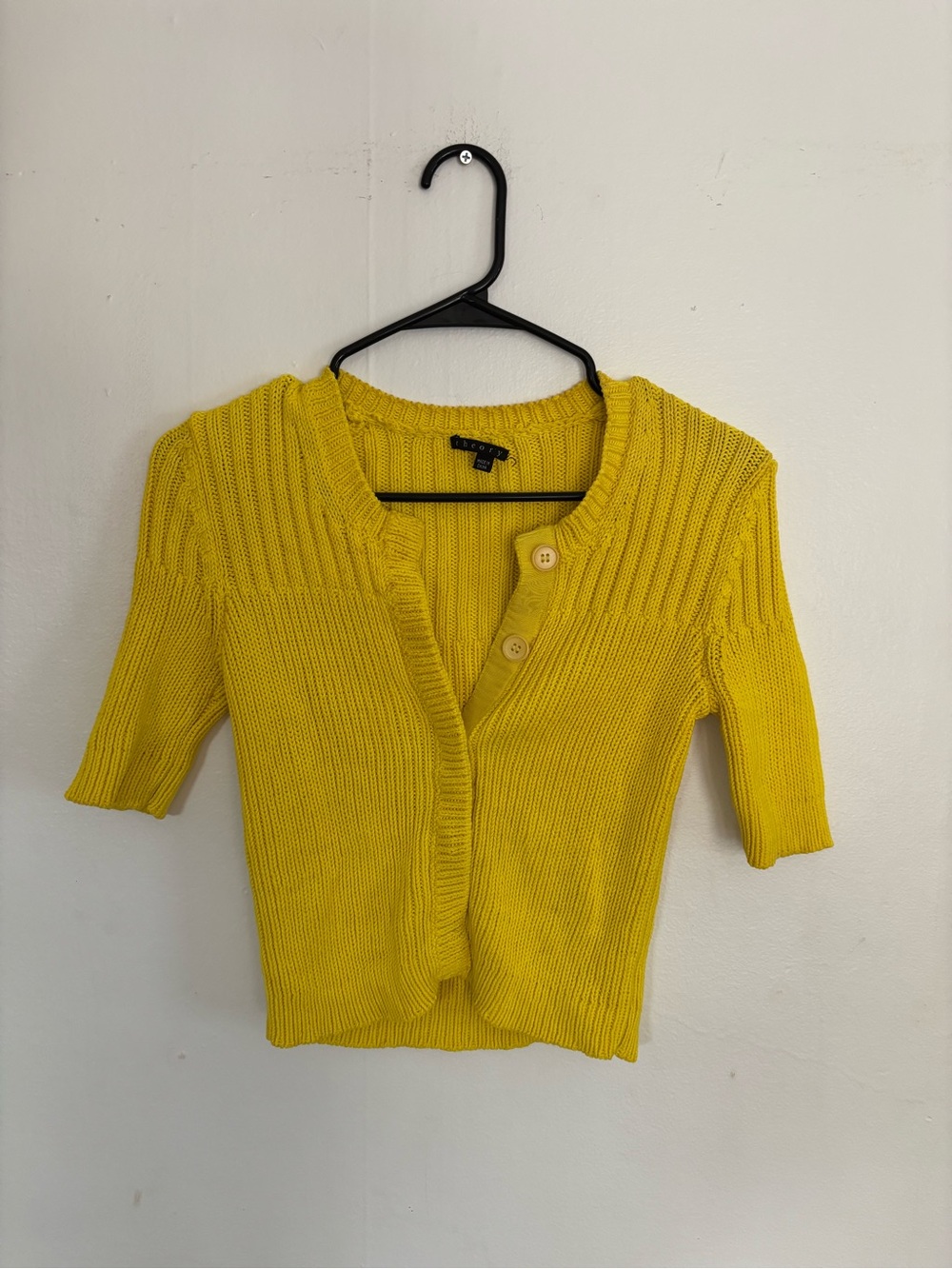 Theory Cotton Yellow Knit Button-Front Sweater